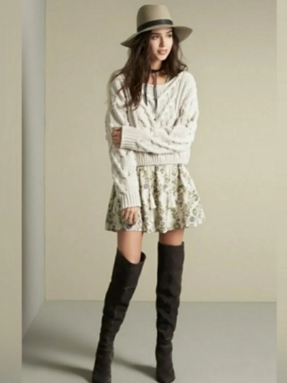 FREE PEOPLE Stealing Fire Mini Dress In Ivory Green Combo floral boho Sz S